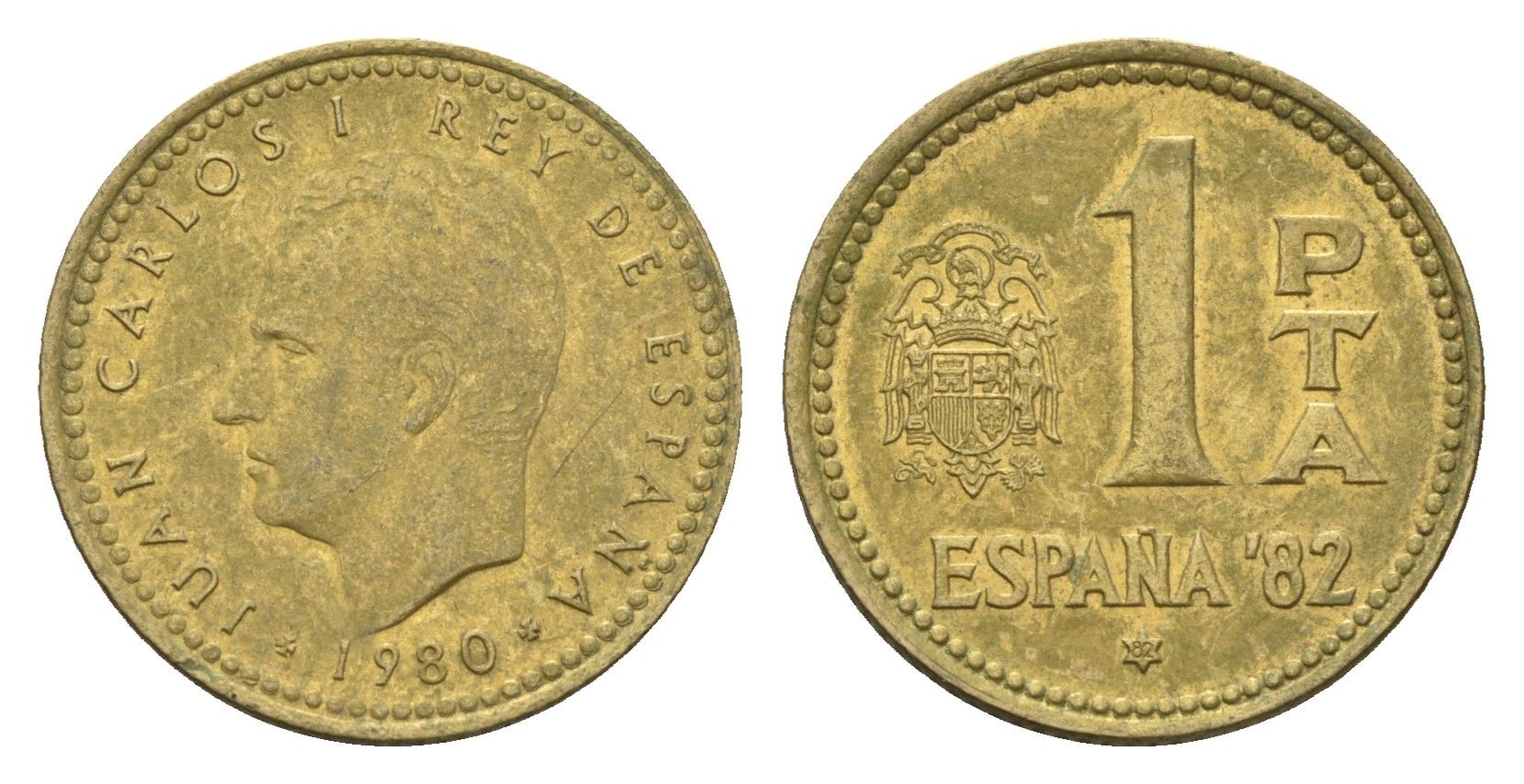 Испания 1 песета 1980 (82) чемпионат мира по футболу в Испании 1982 года, Хуан Карлос I (1975-2014) KM 816 алюминиевая бронза 4674-451