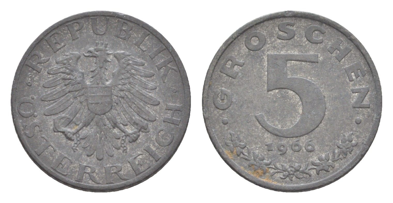 Австрия 5 грошей 1966 KM 2875 цинк 4643-439