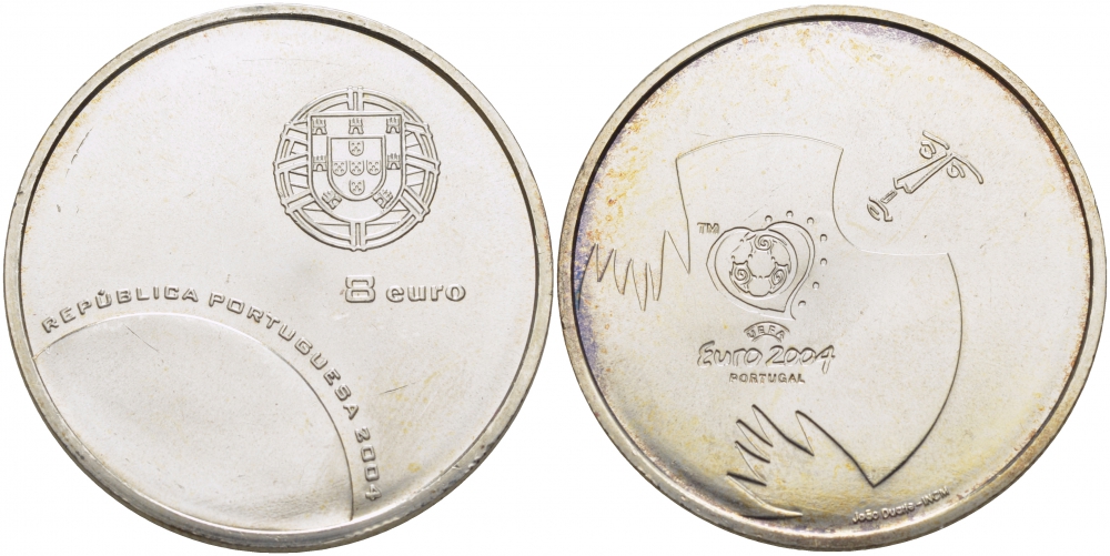 Португалия 8 евро 2004 Чемпионат Европы по футболу UEFA ЕВРО-2004 в Португалии, вратарь KM 756 серебро UNC 06-204-11