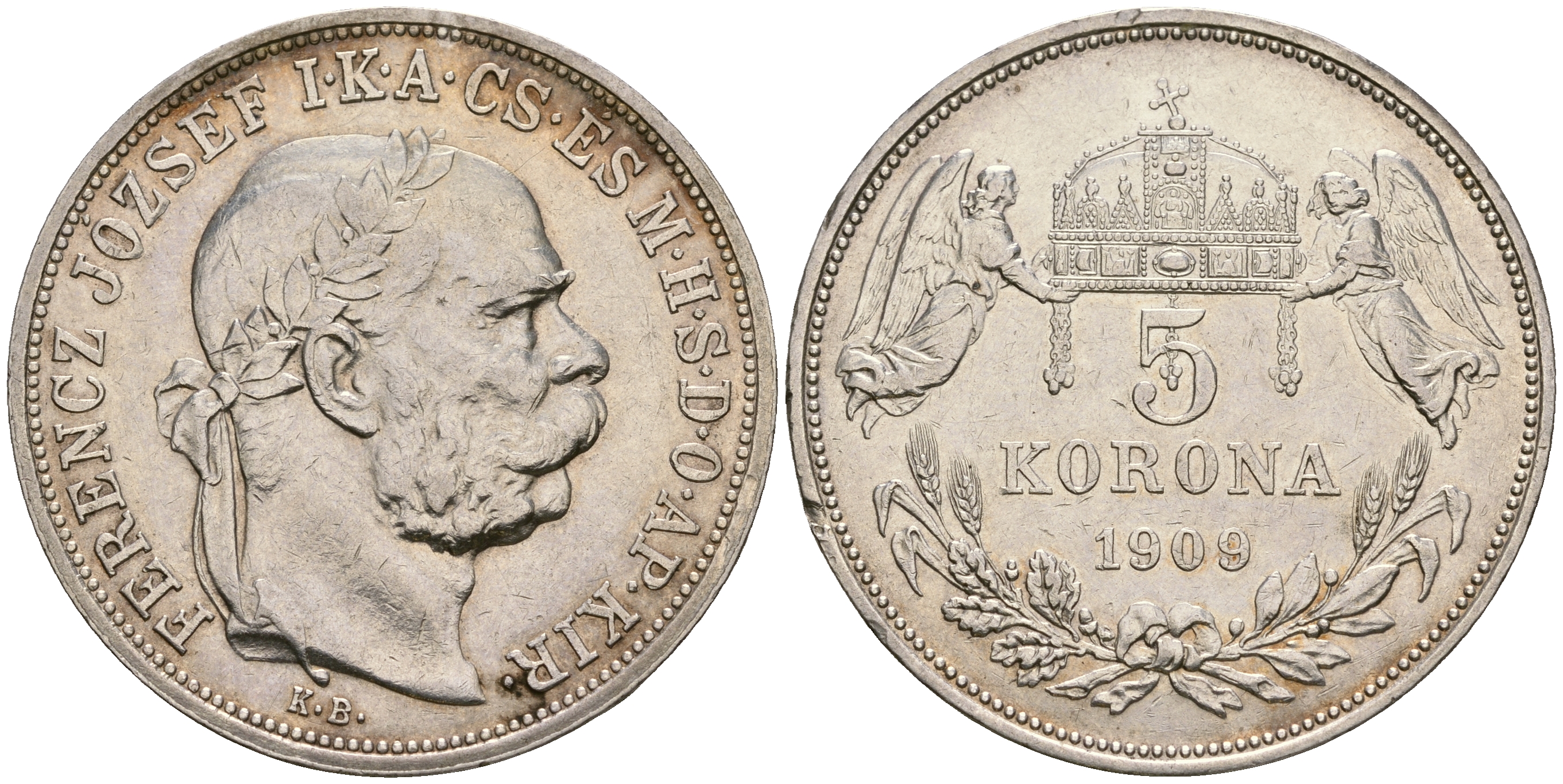 Венгрия 5 корон 1909 Франц Иосиф I (1848-1916) KM 488 серебро 413-6022