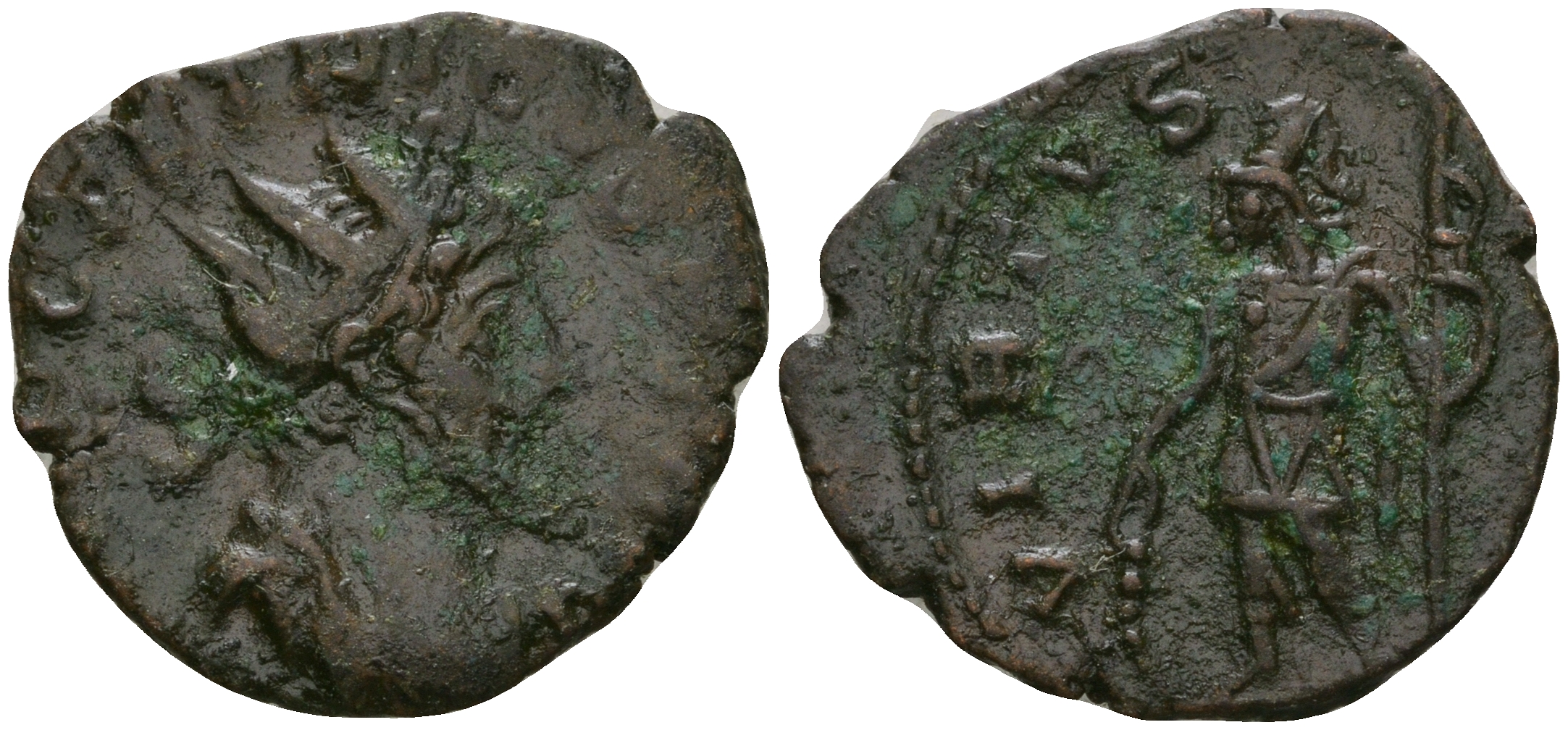 Римская Империя, императоры в Галлии антониниан 271 - 274 Тетрик, IMP TETRICVS P F AVG, бюст императора / VIRTVS AVGG, Виртус, персонификация Воинской Доблести RIC 148 биллон 1073-19-93