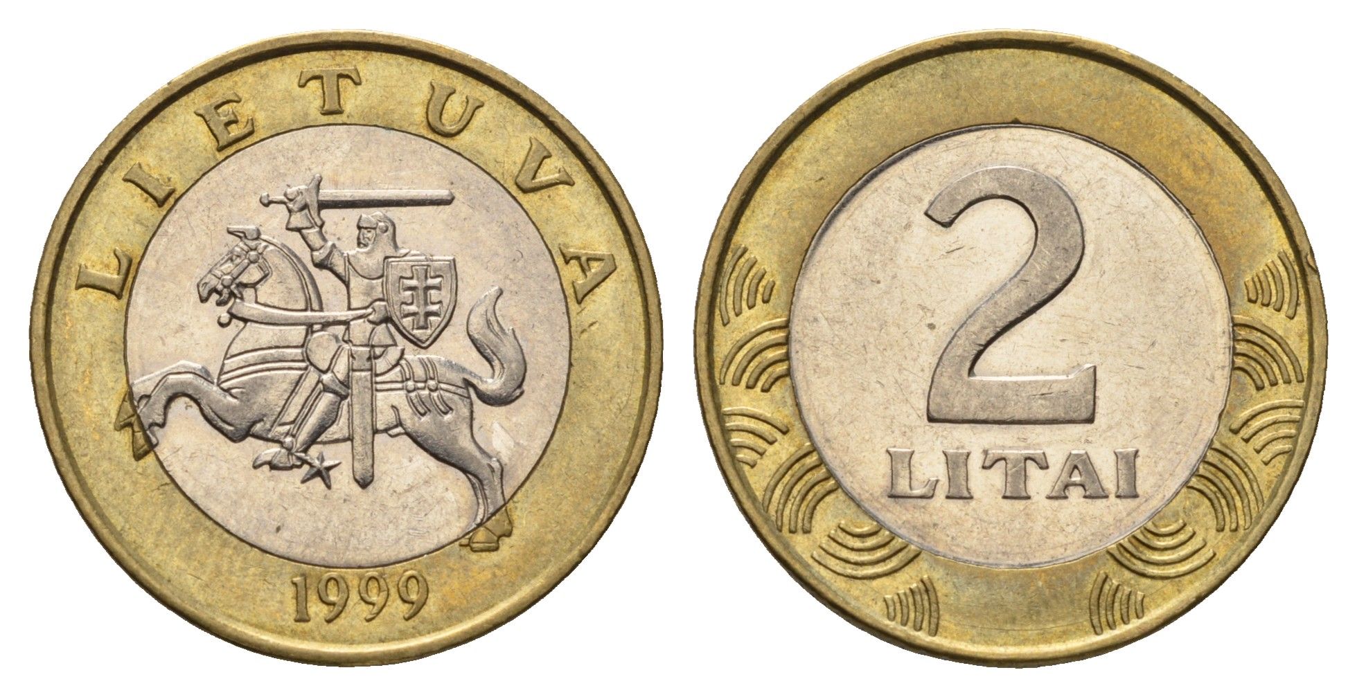 Литва 2 лита 1999 KM 112 биметалл 4695-514