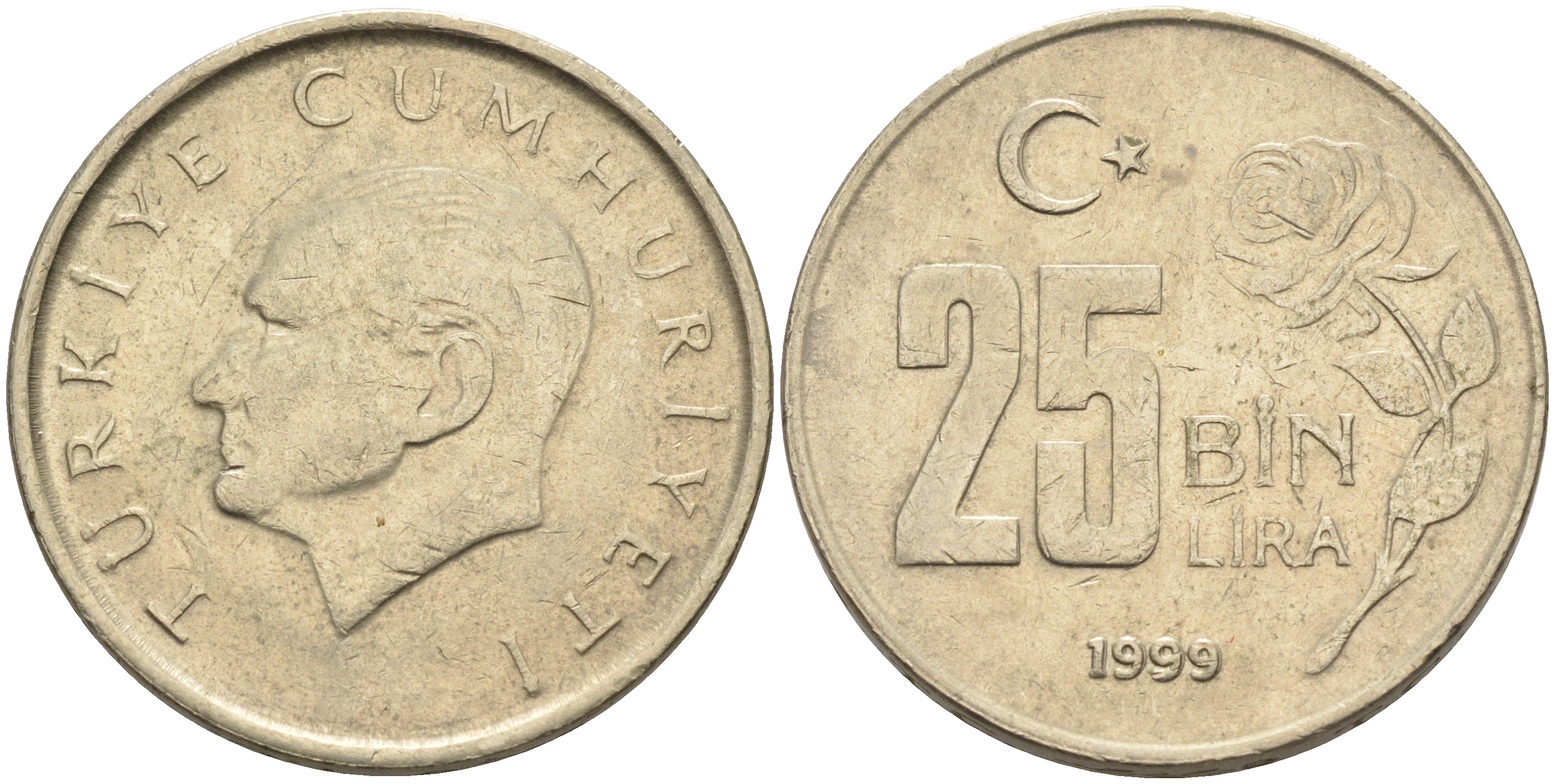 Турция 25000 лир 1999 Кемаль Ататюрк KM 1041 медь цинк никель 4595-537