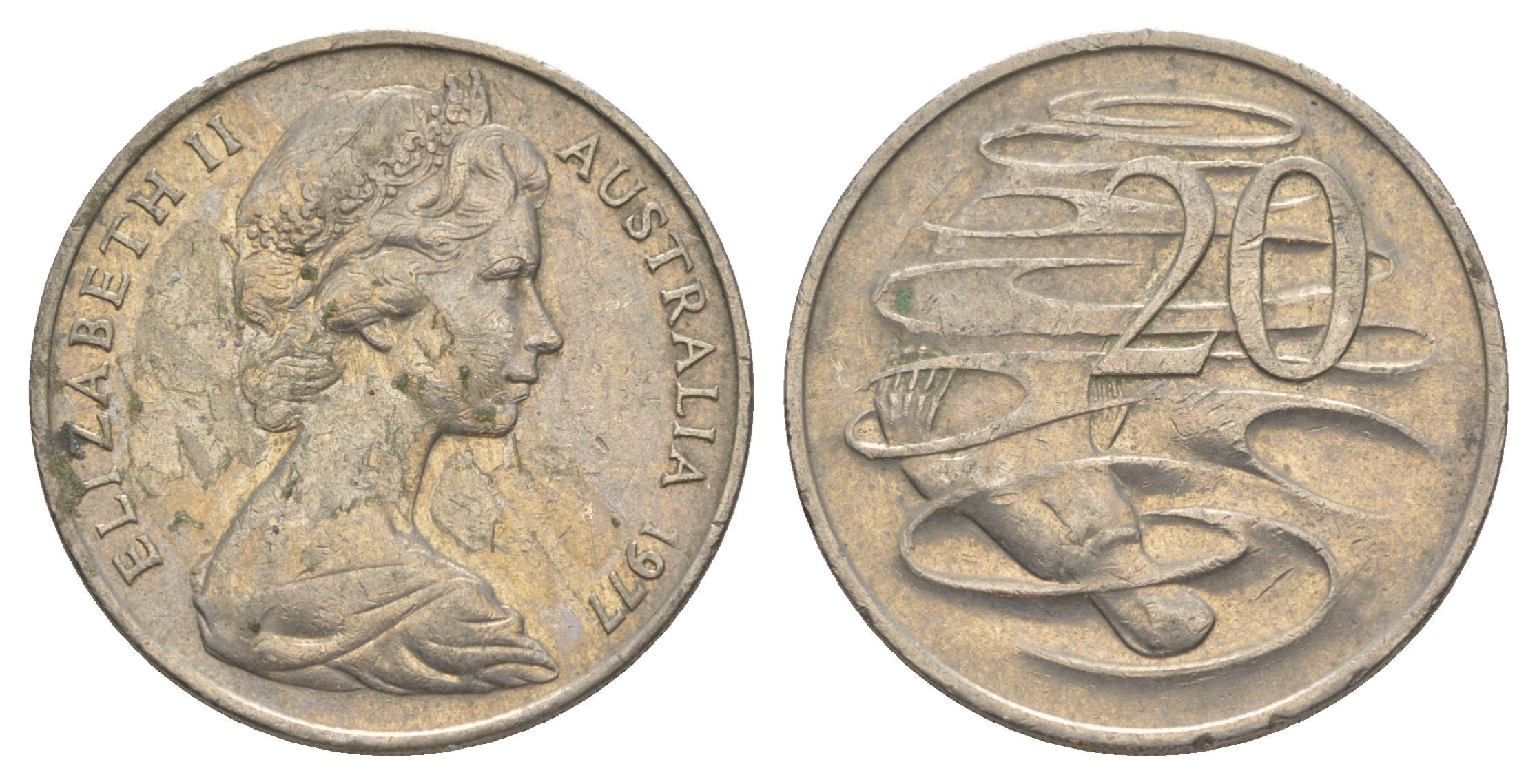 Австралия 20 центов 1977 Елизавета II (1952-2022), утконос KM 66 медно-никель 4381-453