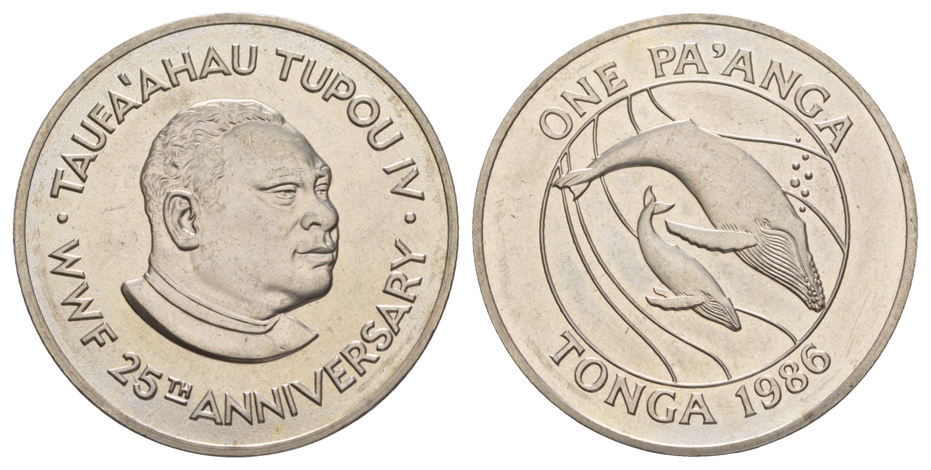 Тонга 1 паанга 1986 25 лет Всемирному фонду дикой природы KM 128 медно-никель BU 4184-1131