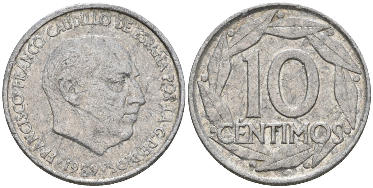 Испания 10 сентимо 1959 Франсиско Франко (1939-1975) KM 790 алюминий 4602-1217