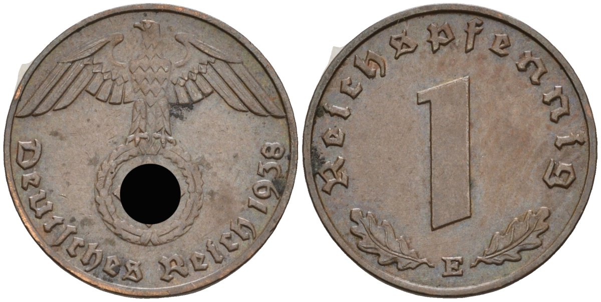 Германия 1 рейхспфенниг 1938 F KM 89, J 361 бронза 4136-1164