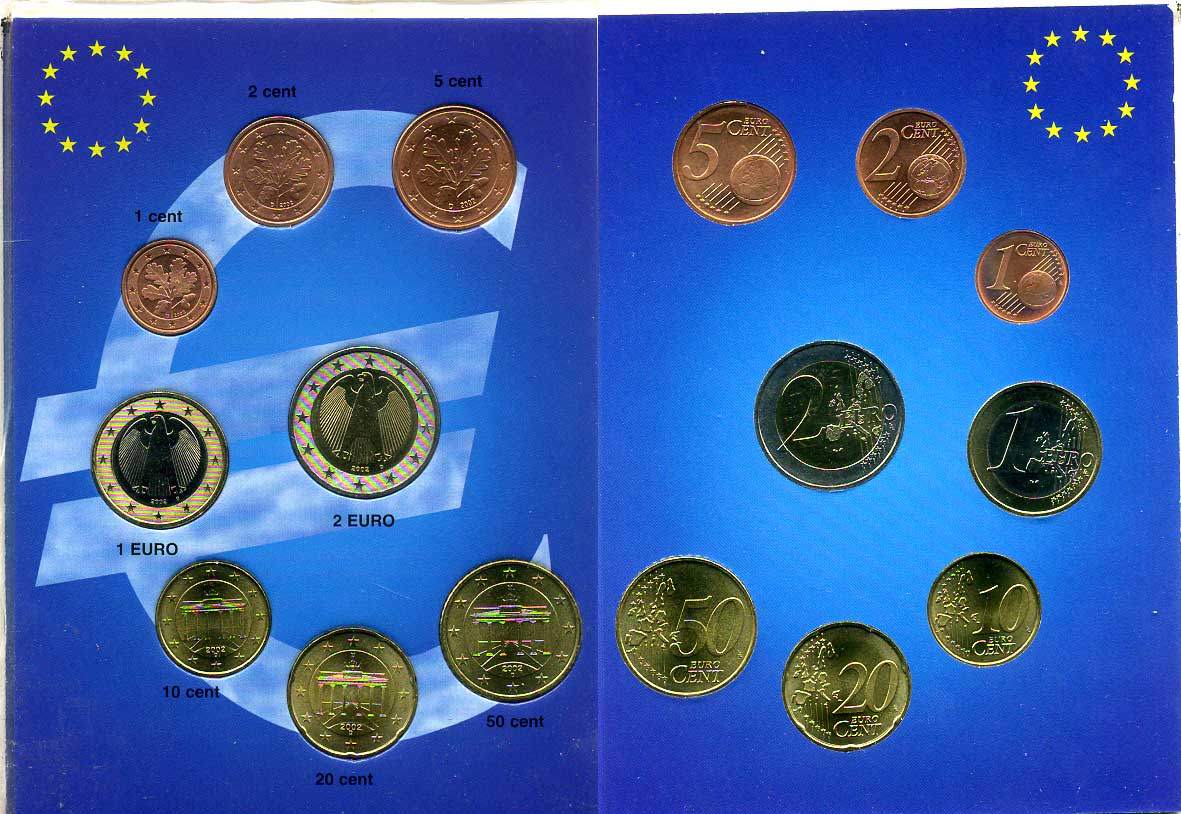 ФРГ евронабор из 8 монет 2002 D  биметалл  UNC  1-6-2-48