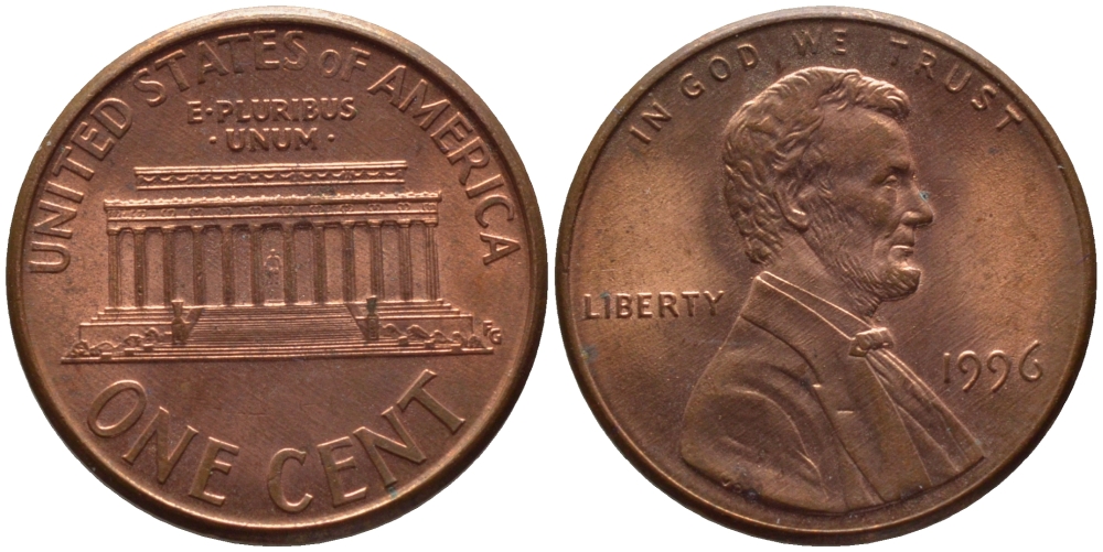 США 1 ЦЕНТ 1996 ЛИНКОЛЬН KM 201b цинк плакированный медью 66-1058