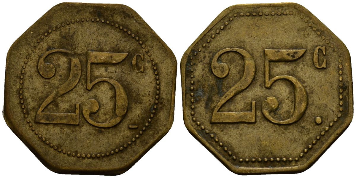 Франция 25 сантимов XIX-XX век ресторанный жетон латунь 4166-511