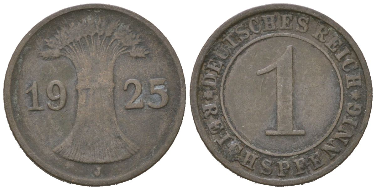 Германия 1 рейхспфенниг 1925 J KM 37 бронза 4617-356