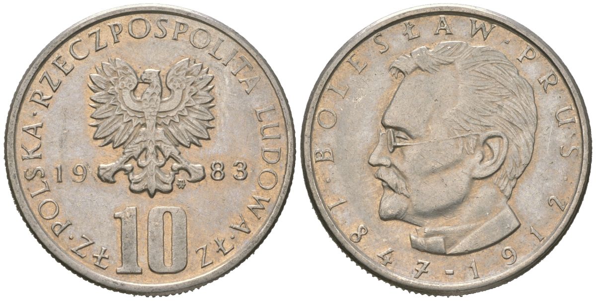 Польша 10 злотых 1983 MW, Болеслав Прус Y 73 медно-никель aUNC 4619-632
