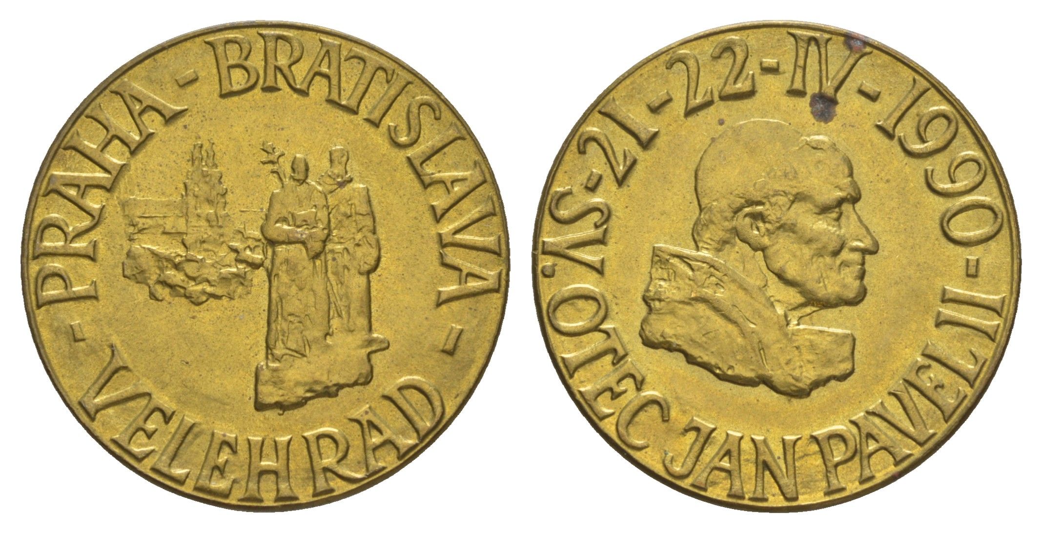 Чехословакия медаль 1990 Иоанн Павел II, вес 27 мм, вес 7,6 гр желтый металл UNC 1528-1122