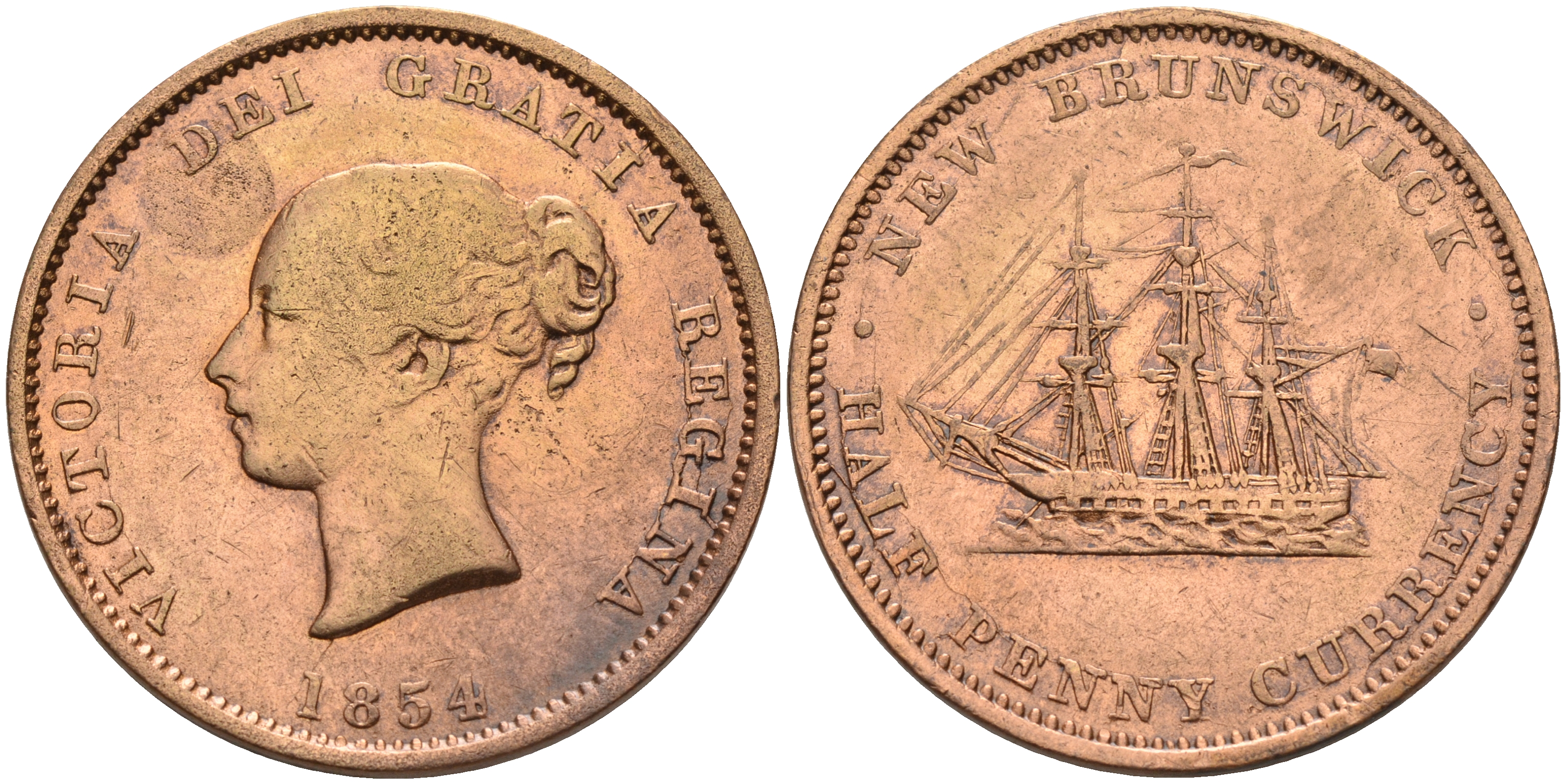 Канада, Нью-Брансуик 1/2 пенни 1854 Виктория (1837-1901) KM 3 медь    4599-521