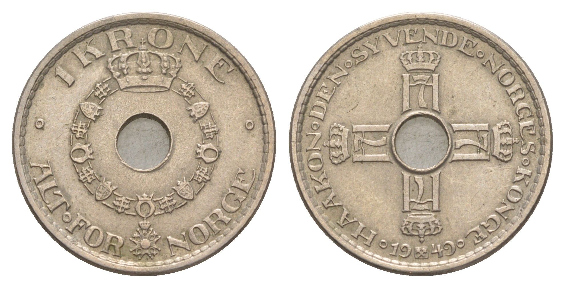 Норвегия 1 крона 1949 Хокон VII (1905-1957) KM 385 медно-никель 4620-235