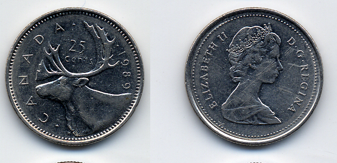 КАНАДА 25 ЦЕНТОВ 1989 ОЛЕНЬ KM 74 никель 54-267