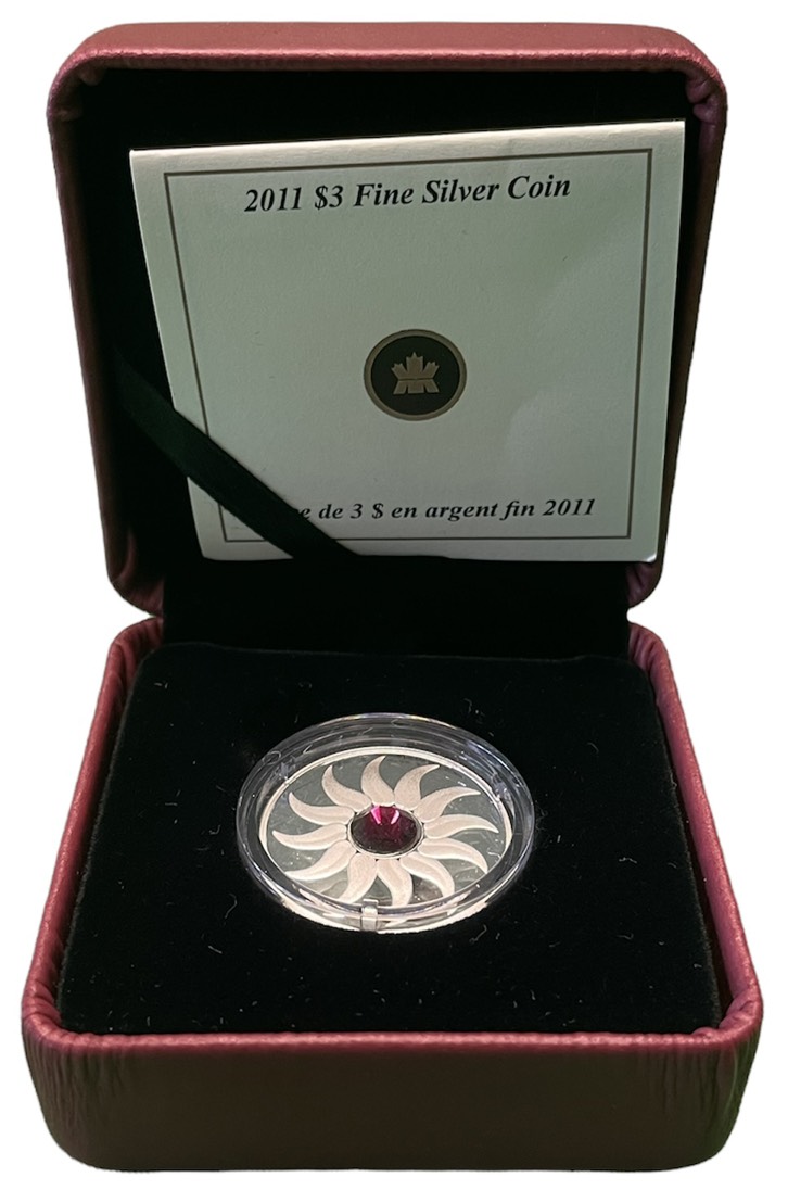 Канада 3 доллара 2011 на день рождения, январь, камень месяца гранат KM NEW серебро PROOF 4-3-4-26