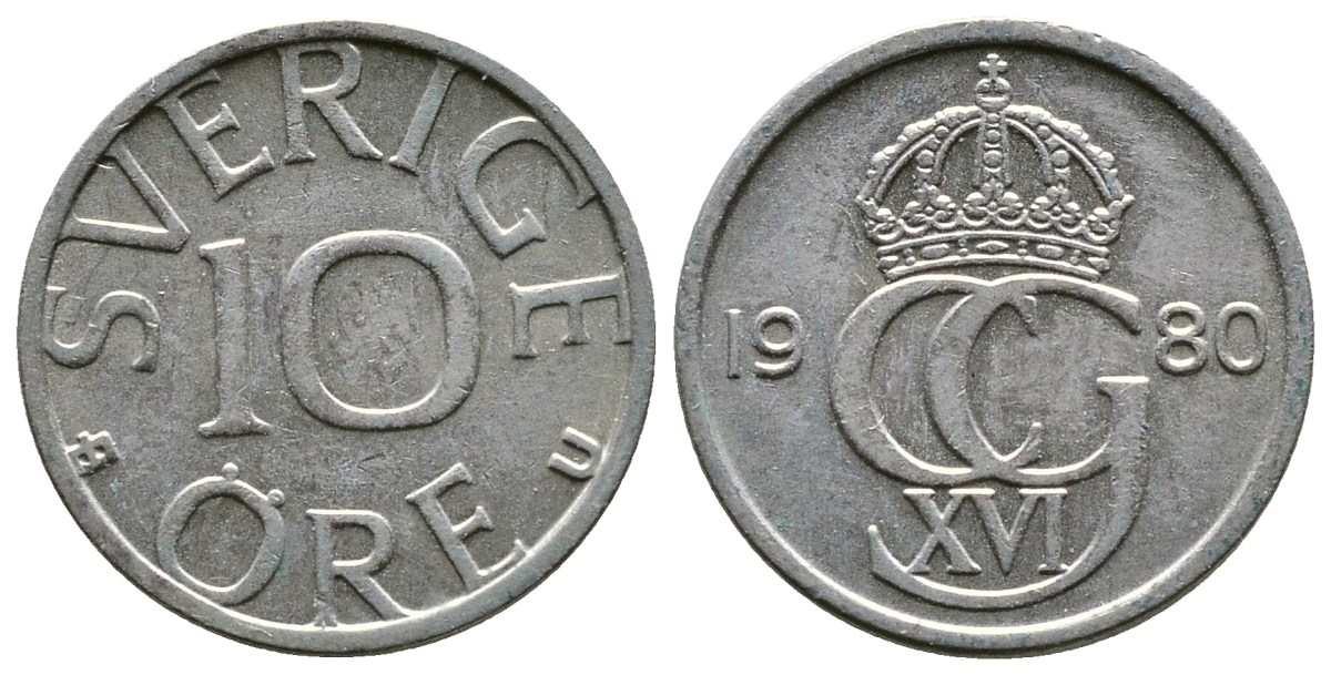 Швеция 10 эре 1980 Карл XVI Густав (1973- ) KM 850 медно-никель 176-646