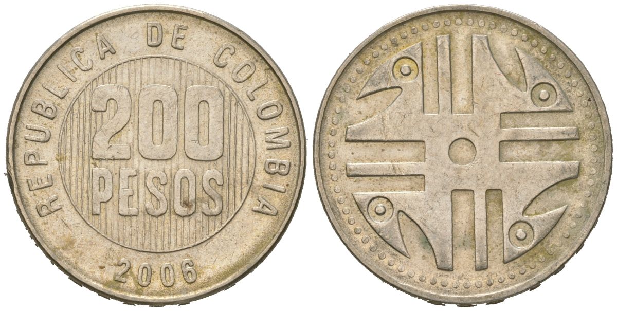 Колумбия 200 песо 2006 KM 287 медь цинк никель 4391-521