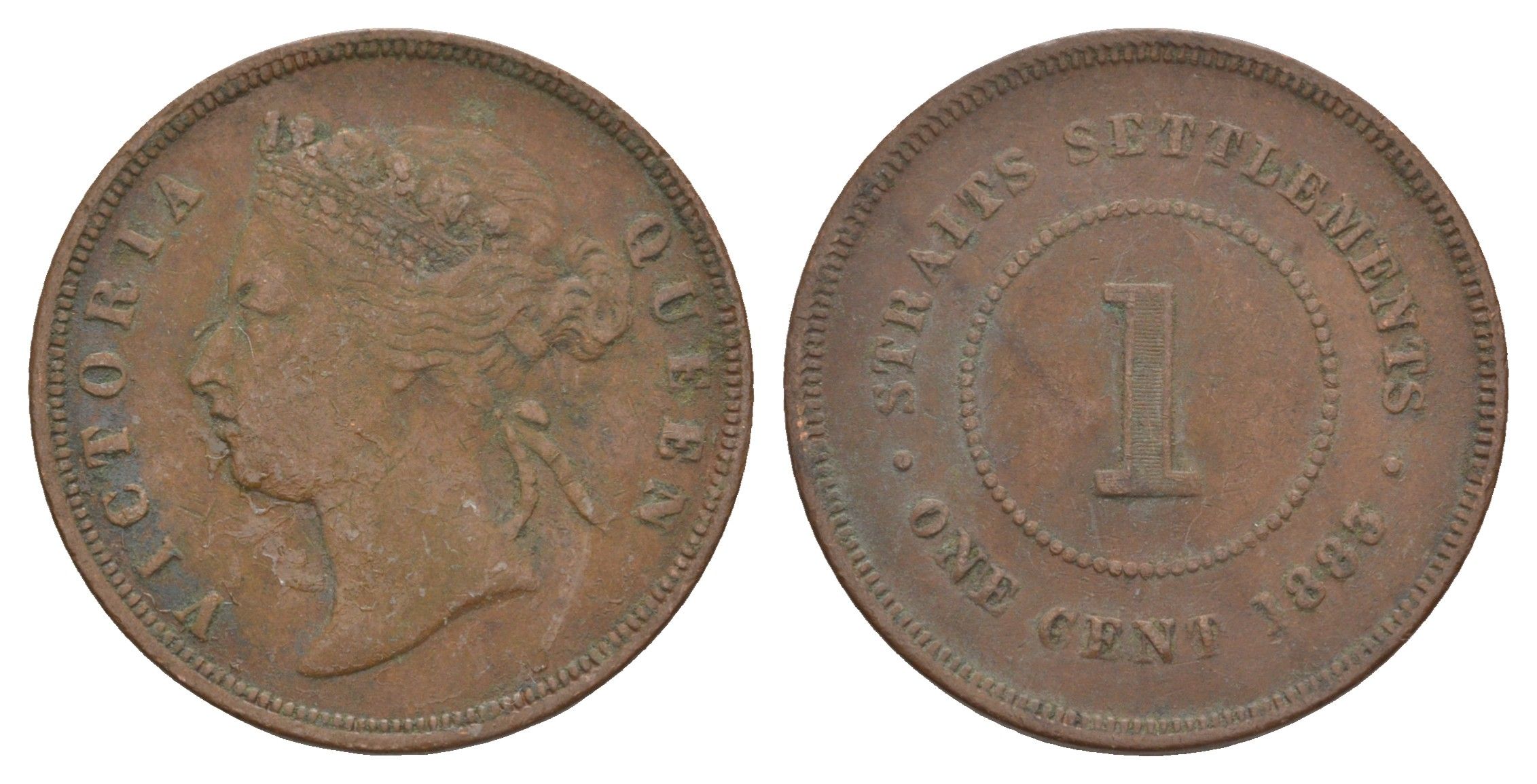 Стрейтс-Сетлментс (Стрейтс Сетлментс) 1 цент 1883 Виктория (1837-1901) KM 9 медь 4656-254