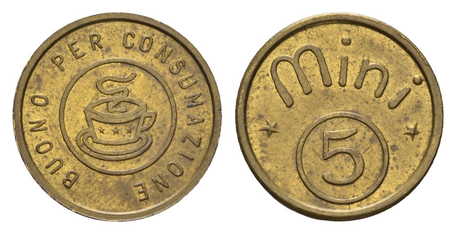 Италия жетон кофейни диаметр 19 мм, вес 2,3 гр латунь 4669-265