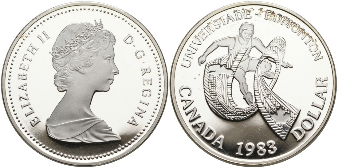 Канада 1 доллар 1983 XII летняя Универсиада в Эдмонтоне KM 138 серебро UNC 1095-4-63