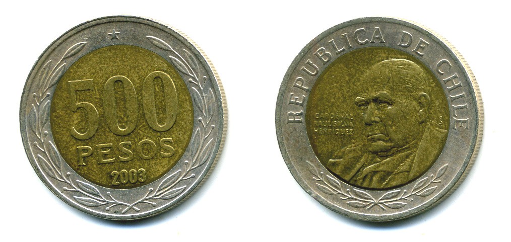 Чили 500 песо 2003 кардинал Рауль Сильва Энрикес (1907-1999) KM 235 биметалл 41-744