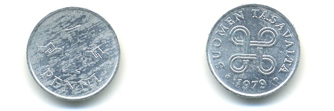 Финляндия 1 пенни 1979 KM 44а алюминий 80-841