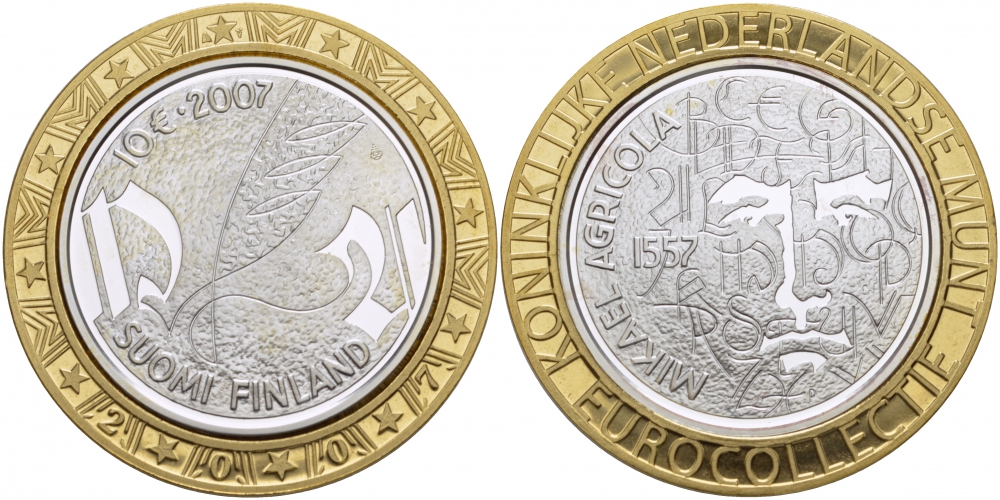 Финляндия 10 евро 2007 450 лет со дня смерти Микаэля Агриколы KM 136 серебро PROOF 1068-8-12