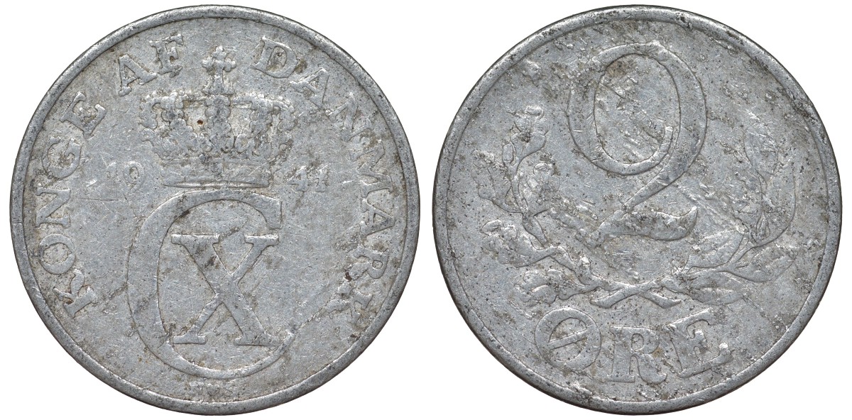 Дания 2 эре 1941 Кристиан X (1912-1947) KM 833 алюминий 4163-245