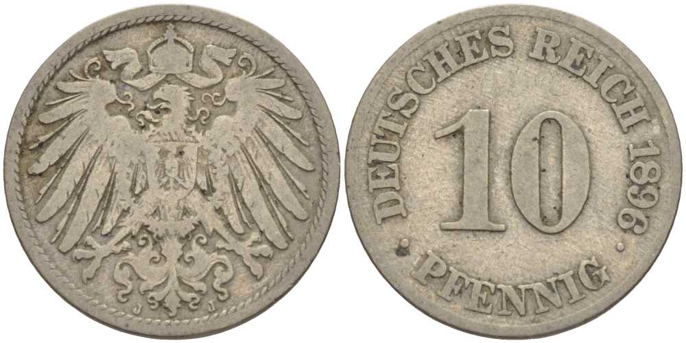 ГЕРМАНИЯ 10 ПФЕННИГОВ 1896 J KM 12, J. 13 медно-никель 4401-957