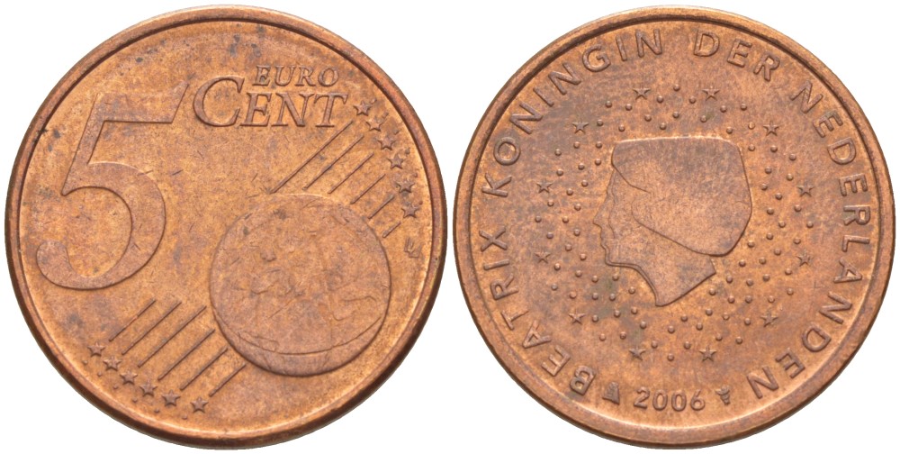НИДЕРЛАНДЫ 5 ЕВРОЦЕНТОВ 2006 БЕАТРИКС KM 226 сталь плакированная медью 4543-232