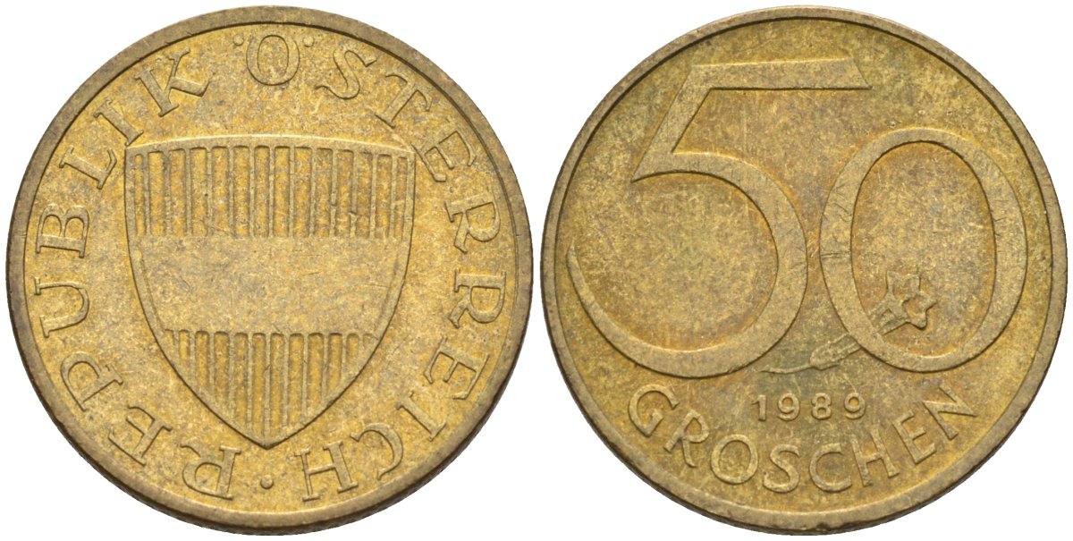 Австрия 50 грошей 1989 KM 2885 алюминиевая бронза aUNC 4116-941