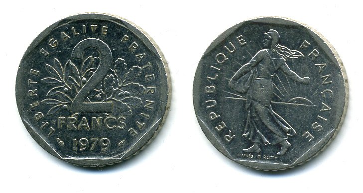 ФРАНЦИЯ 2 ФРАНКА 1979 СЕЯТЕЛЬ KM 942.1, LE FRANC 272.3 никель 59-1124