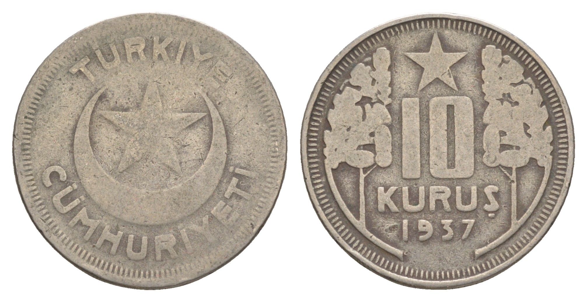 Турция 10 курушей 1937 KM 863 медно-никель 4650-1243