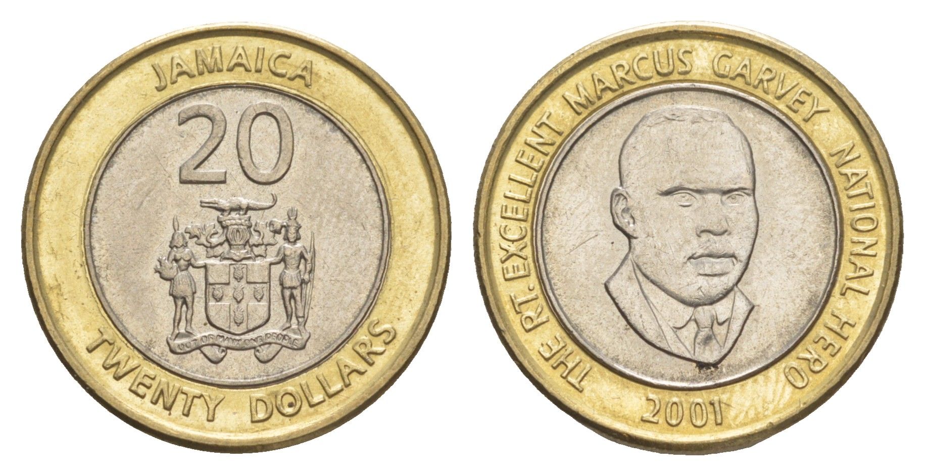 Ямайка 20 долларов 2001 KM 182 биметалл UNC 4641-832