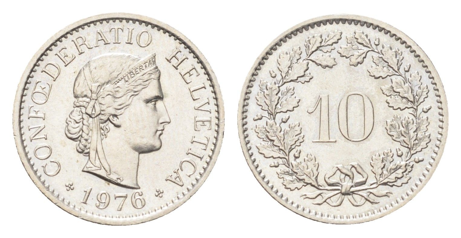 Швейцария 10 раппенов 1976 KM 27 медно-никель 4705-861
