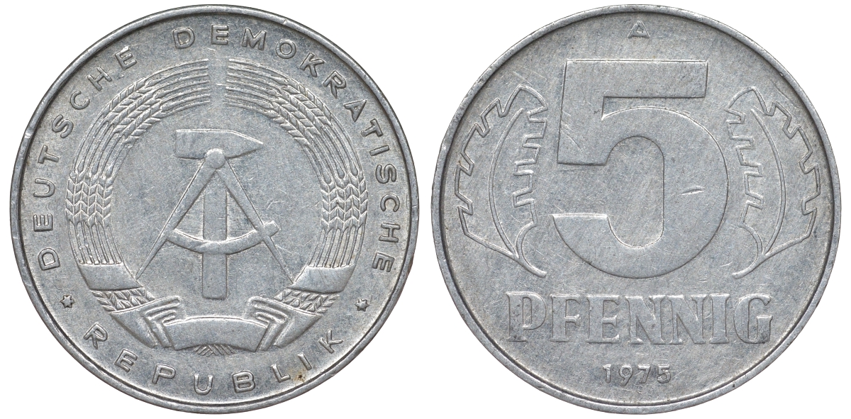 ГДР 5 ПФЕННИГОВ 1975 A KM 9.1 алюминий 62-334