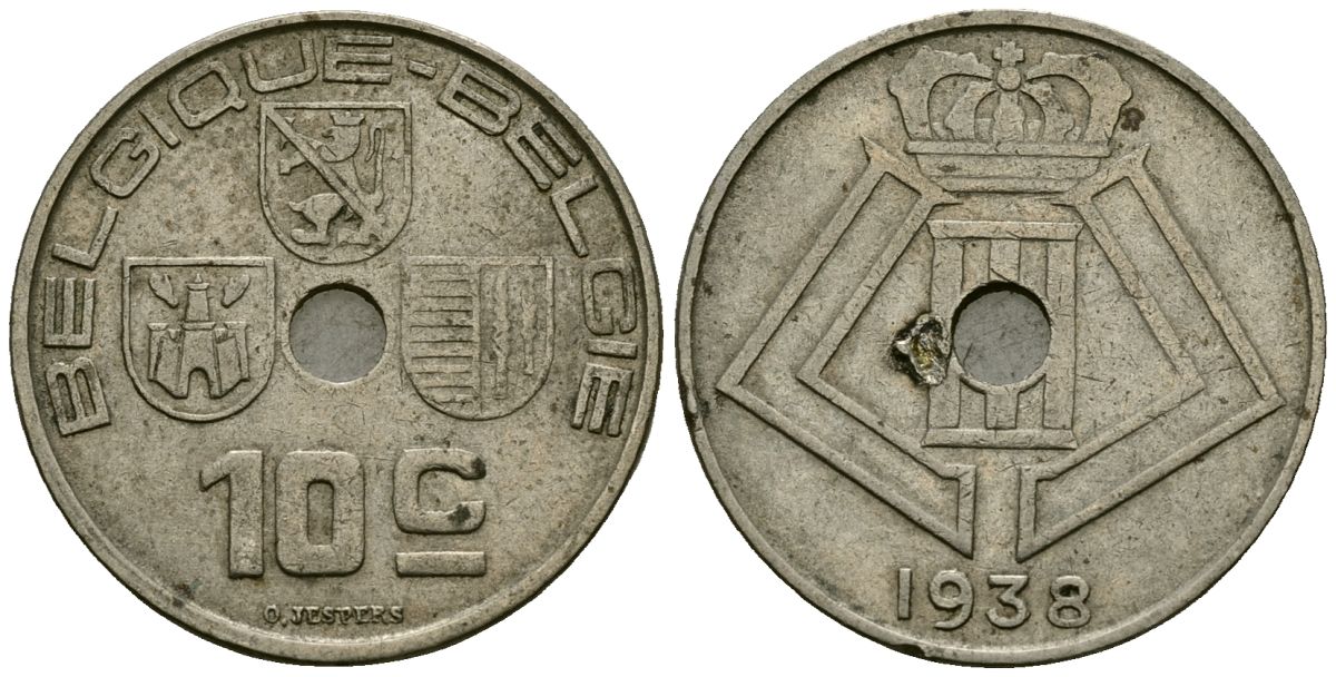 Бельгия 10 сантимов 1938 BELGIQUE - BELGIE KM 112 никель латунь 4172-111