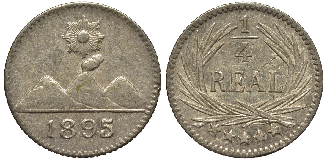 Гватемала 1/4 реала 1895 5 звезд, Испанское правление KM 162 серебро 4549-737
