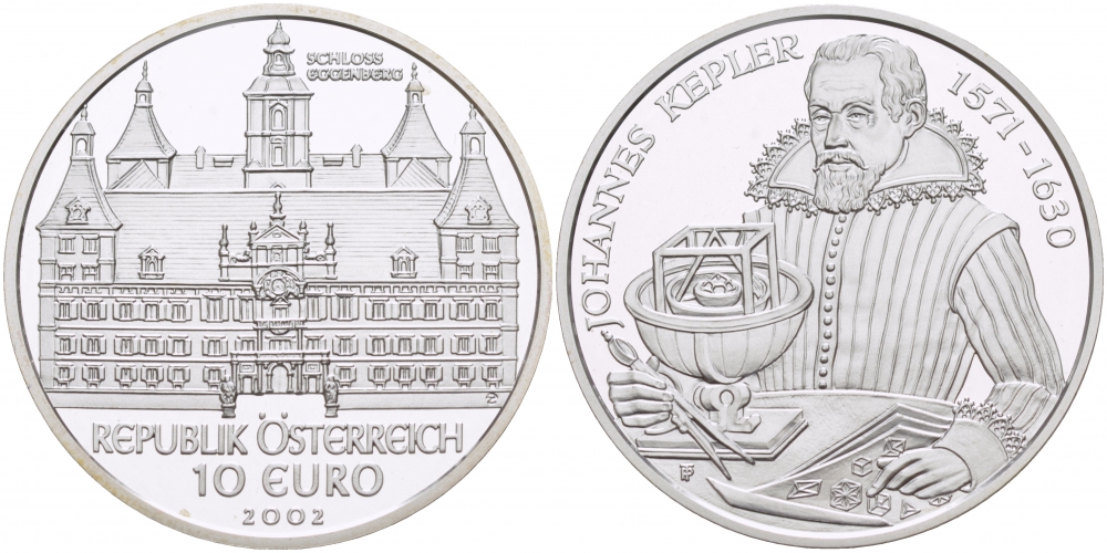Австрия 10 евро 2002 замок Эггенберг, Иоганн Кеплер KM 3099 серебро PROOF 1087-4-32