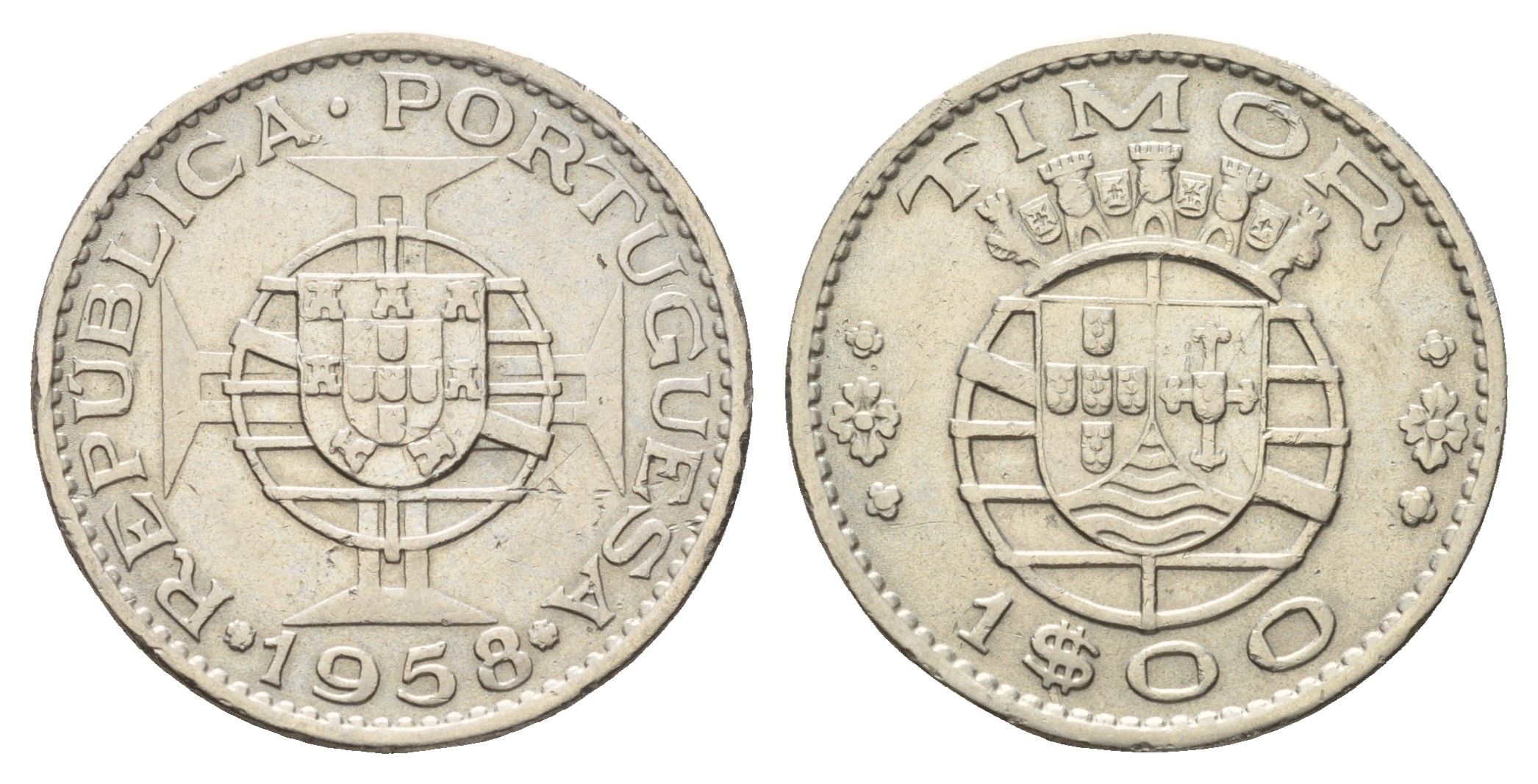 Португальский Тимор 1 эскудо 1958 год-тип KM 13 медь цинк никель 4671-754