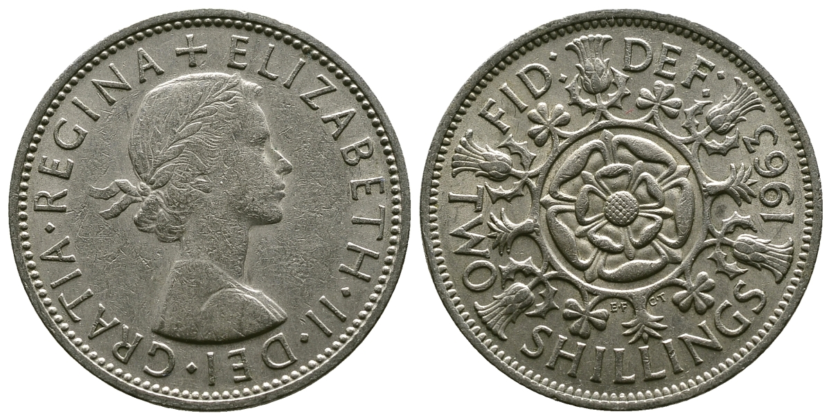 Великобритания 2 шиллинга (флорин) 1963 Елизавета II (1952-2022) KM 906, Spink 4146 медно-никель 4382-422