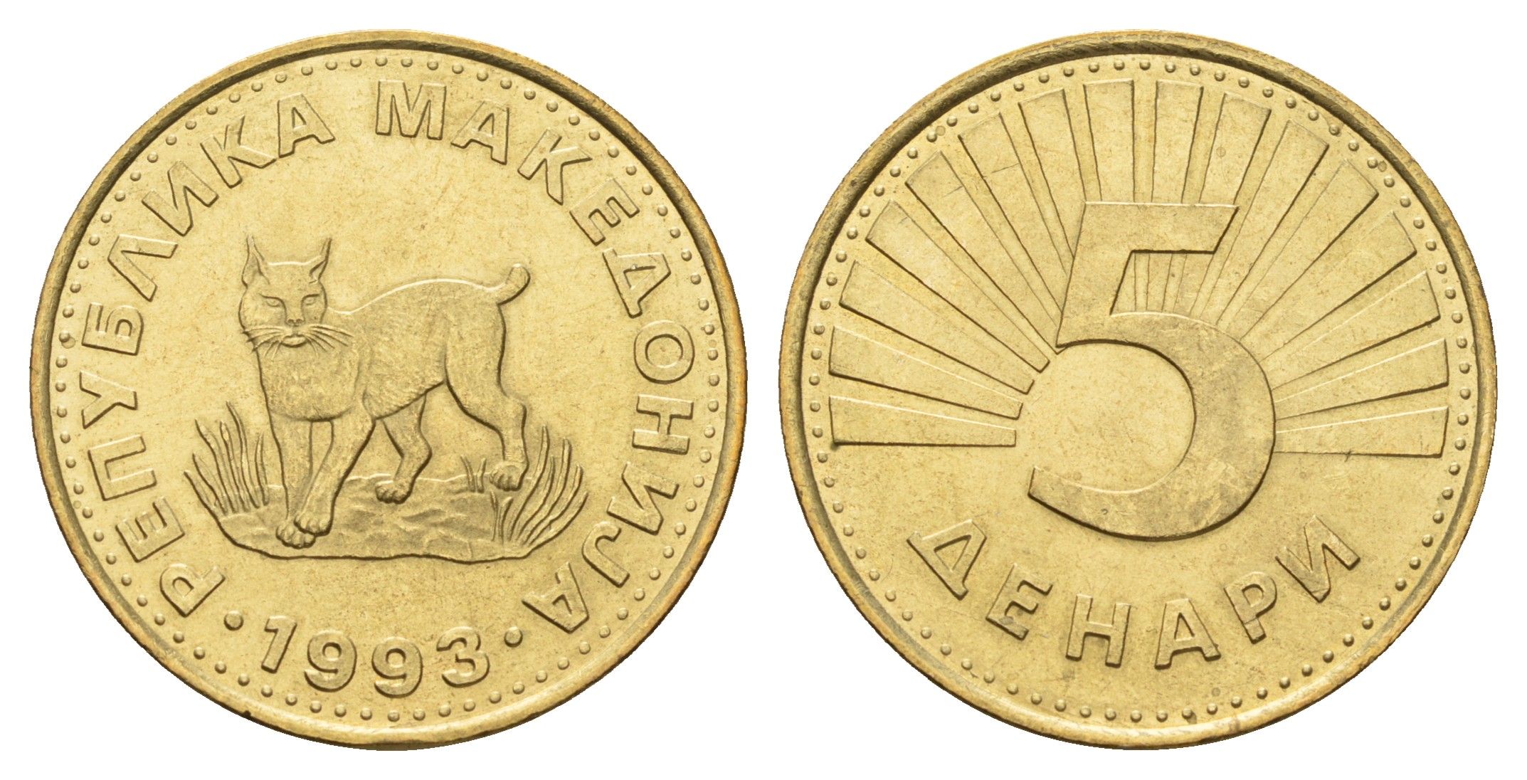 Македония 5 денаров 1993 KM 4 латунь UNC 4678-944