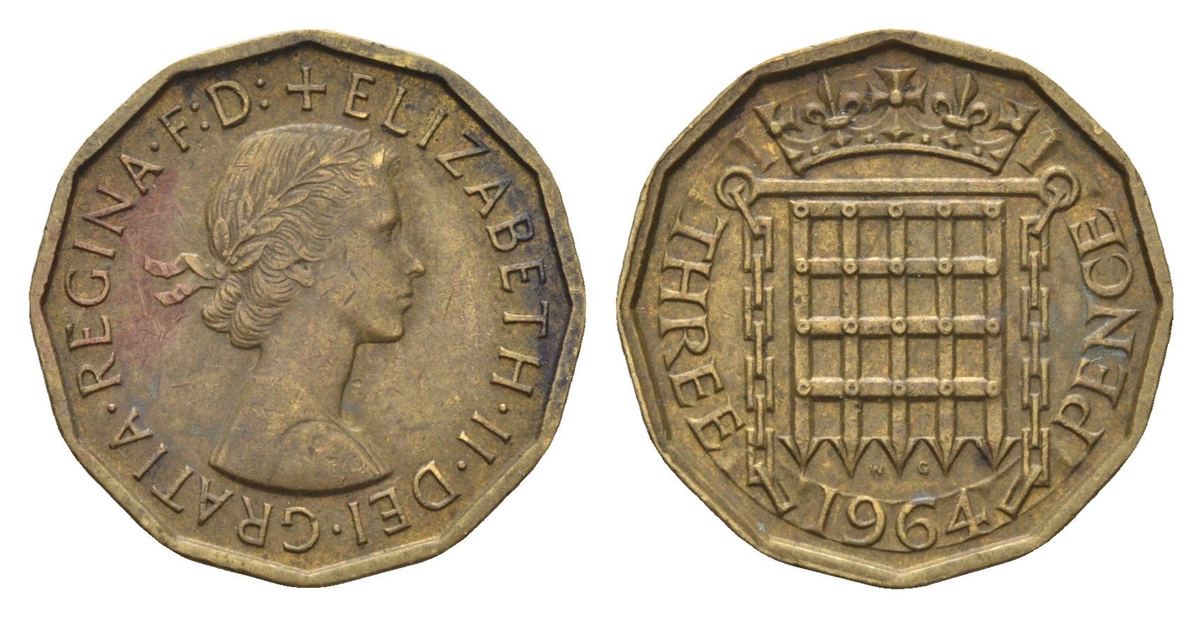 Великобритания 3 пенса 1964 Елизавета II (1952-2022) KM 900, Spink 4153 никель латунь 4699-442