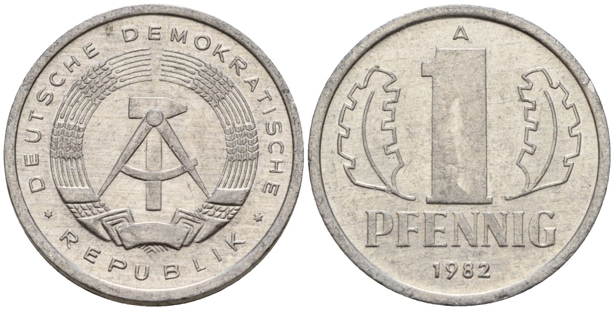 ГДР 1 пфенниг 1982 A KM 8.2 алюминий 188-526