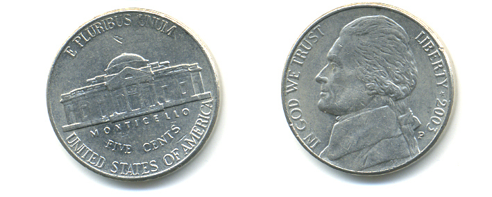 США 5 ЦЕНТОВ 2003 P ДЖЕФФЕРСОН KM А192 медно-никель 86-642