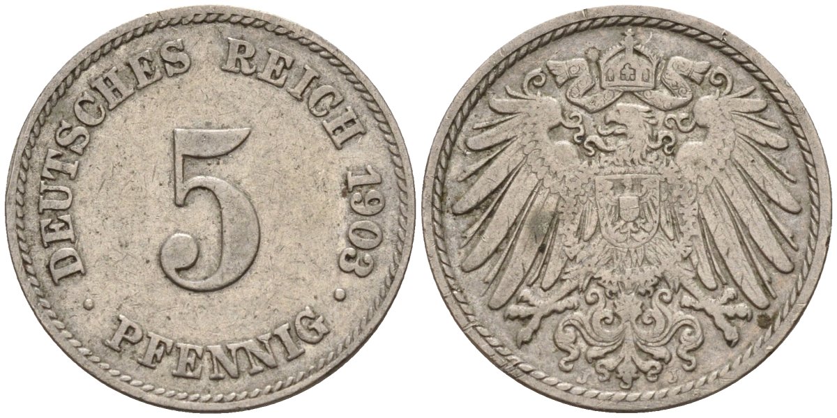 Германия 5 пфеннигов 1903 A KM 11, J. 12 медно-никель 4151-438