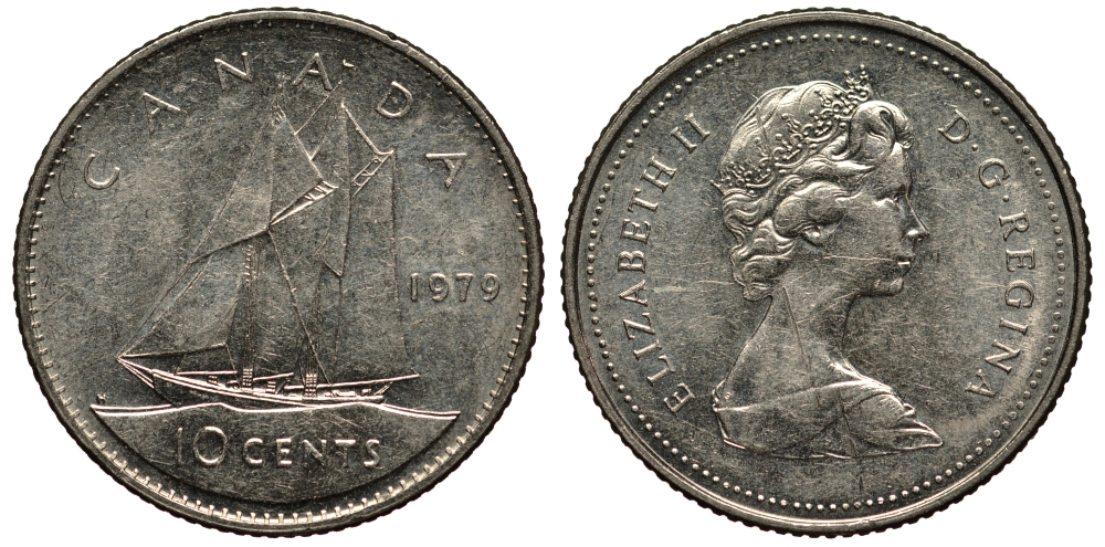 Канада 10 центов 1979 Елизавета II (1952-2022), парусник KM 77.2 никель 4181-338