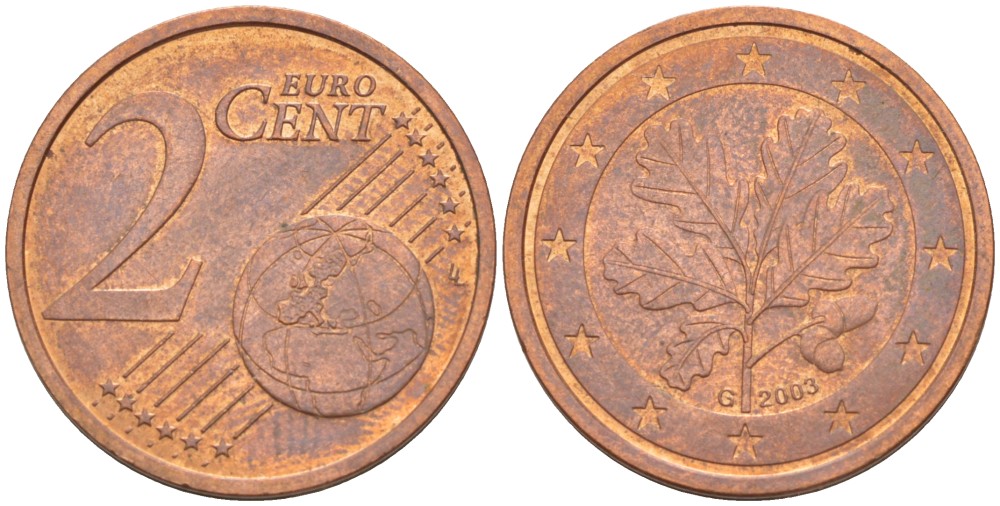 ГЕРМАНИЯ 2 ЕВРОЦЕНТА 2003 G KM 208 сталь плакированная медью 4532-329